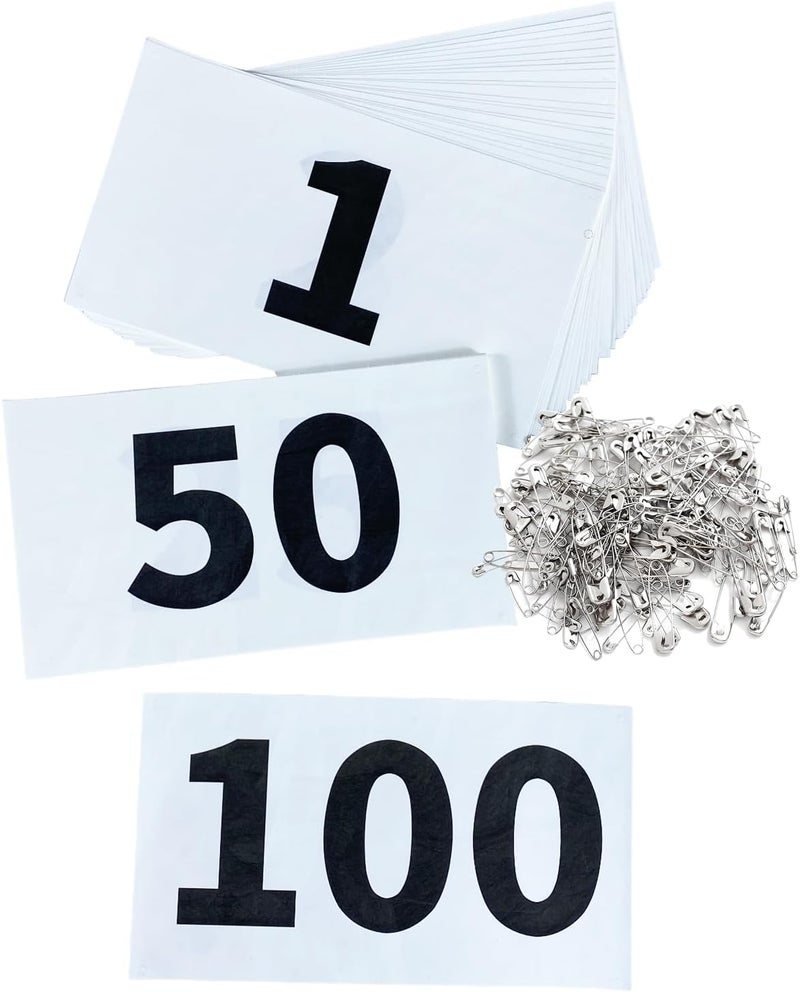UISKOOPW Tyvek Race Bibs Running Numbers with Safety Pins, Audition Numbers|Tryout Numbers 1-500 for Marathon Runners Events Sports Games - Image 1